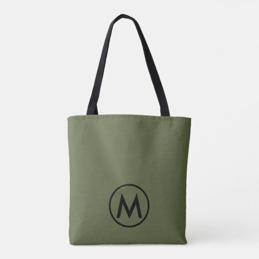 Minimaal modern olive groen monogram draagtas (Achterkant)