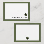 Minimaal modern olive groen monogram notitiekaartje (Voorkant / Achterkant)