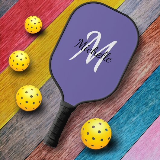 Minimaal modern Paars en wit monogram Pickleball Paddle