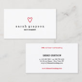 Minimaal modern rood hart visitekaartje (Voorkant / Achterkant)