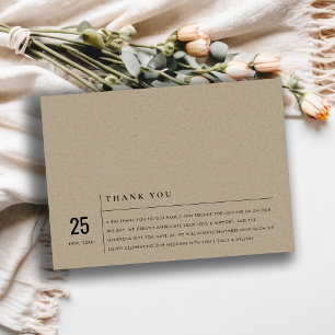 MINIMAAL MODERN RUSTIC KRAFT TYPOGRAPHY WEDING BEDANKKAART