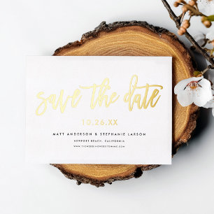 Minimaal Modern Script Save The Date Goud Folie Uitnodiging