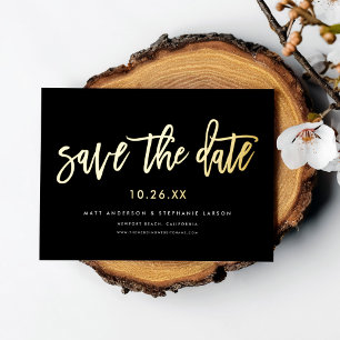 Minimaal Modern Script Save The Date Zwart Goud Folie Uitnodiging