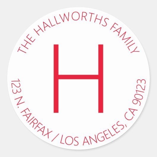 Minimaal modern wit en rood ronde sticker (Voorkant)