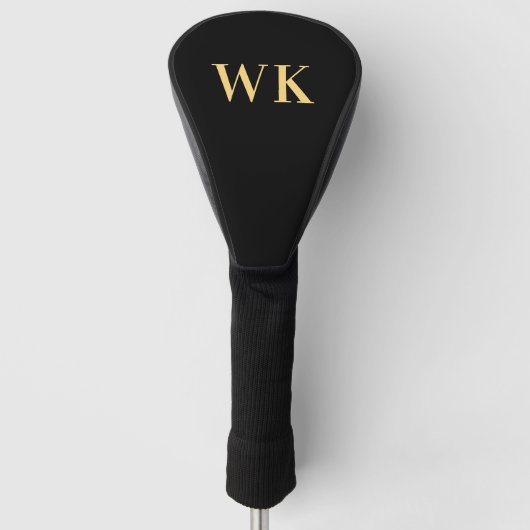 Minimaal modern zwart monogram goud golfheadcover (Voorkant)