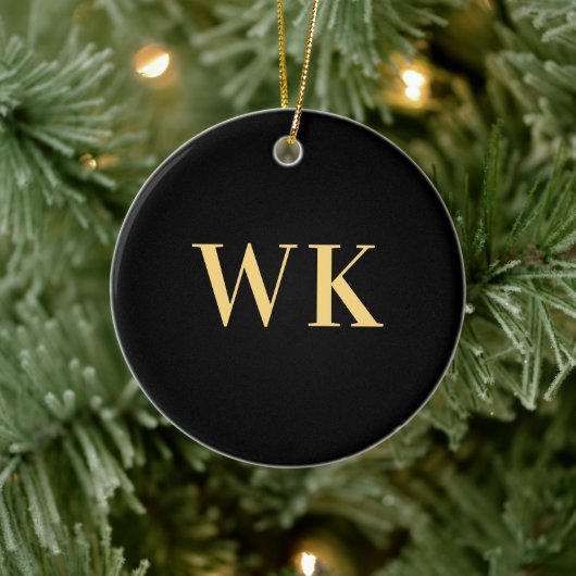 Minimaal modern zwart monogram goud keramisch ornament (Boom)