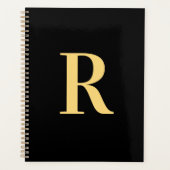Minimaal modern zwart monogram goud planner (Voorkant)