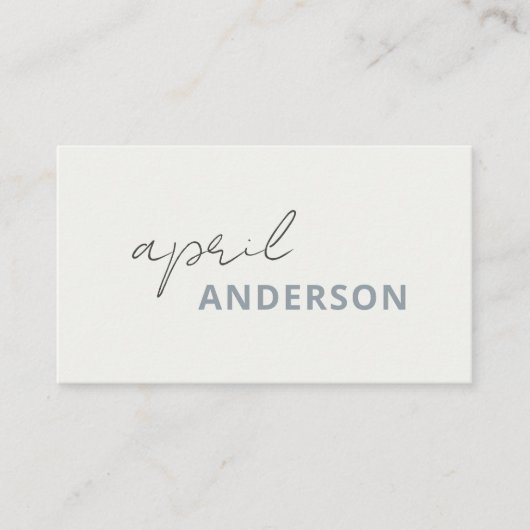 Minimaal modern zwart wit duusky grijs script visitekaartje (Voorkant)