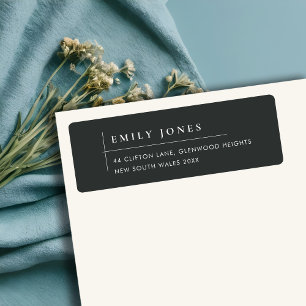 MINIMAAL MODERNE ZWARTE EN WITTE TYPOGRAFIE ADRES ETIKET