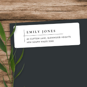 MINIMAAL MODERNE ZWARTE EN WITTE TYPOGRAFIE ADRES ETIKET