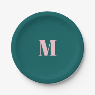 Minimaal monogram beginletter groen roze papieren bordje