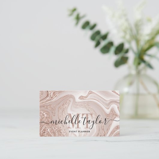 Minimaal monogram goudmarmer van roos visitekaartje (Staand voorkant)