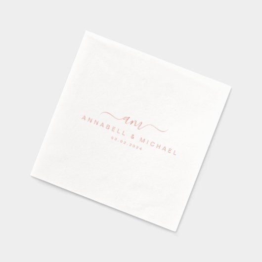 Minimaal, Monogram, Handschriftdoopvont, Huwelijk Folie Servetten (Links)