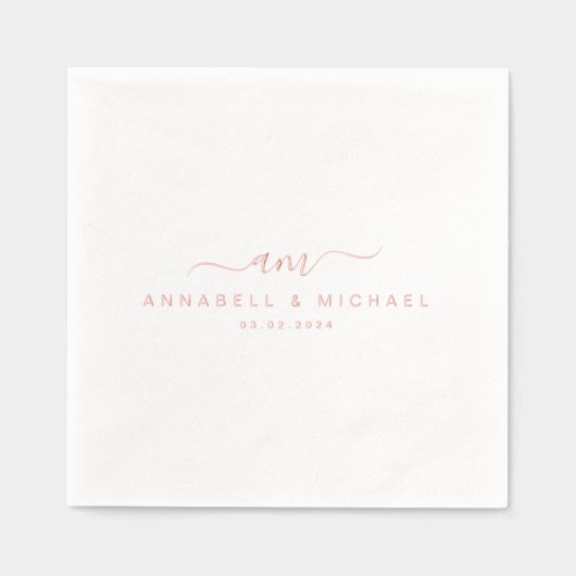 Minimaal, Monogram, Handschriftdoopvont, Huwelijk Folie Servetten (Voorkant)