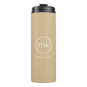 Minimaal Monogram Initiaal Neutraal Beige & Wit Thermosbeker