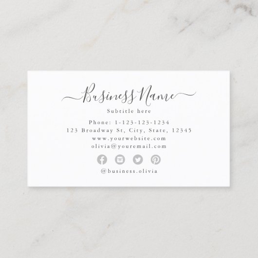 Minimaal Monogram Modern Script Grey Professional Visitekaartje (Achterkant)