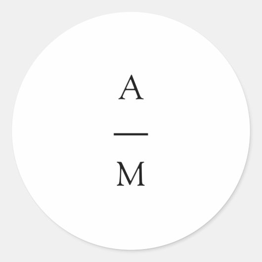 Minimaal Monogram Trendy Chic Black White Wedding Ronde Sticker (Voorkant)