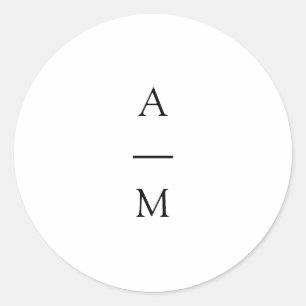 Minimaal Monogram Trendy Chic Black White Wedding Ronde Sticker