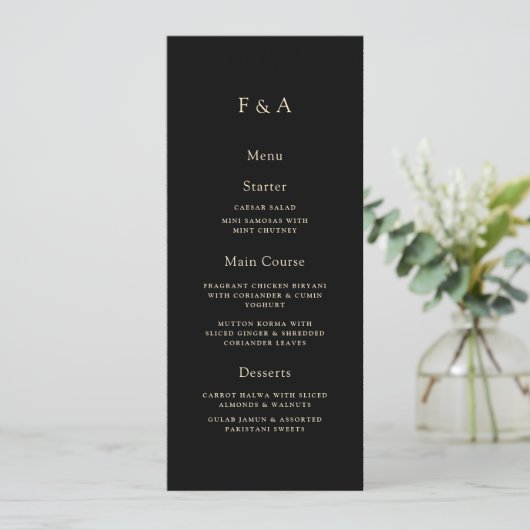 Minimaal Monogram Zwart Moslim Tafel Diner Menu (Staand voorkant)