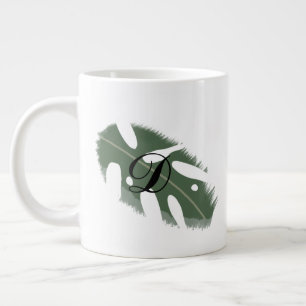 Minimaal Monstera Blad Groene Monogram Extra Grote Beker