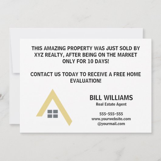 Minimaal Net Verkocht Onroerend goed Marketing Aankondiging (Achterkant)