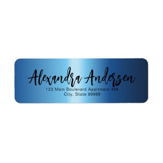 Minimaal Night Blue Metallic Trendy Script Label (Voorkant)