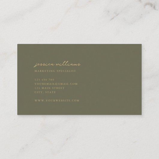 Minimaal Olive Groen Goud Script Visitekaartje (Achterkant)