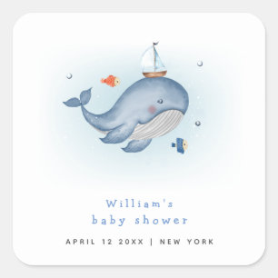 Minimaal onder het See Whale Nautica Baby shower Vierkante Sticker