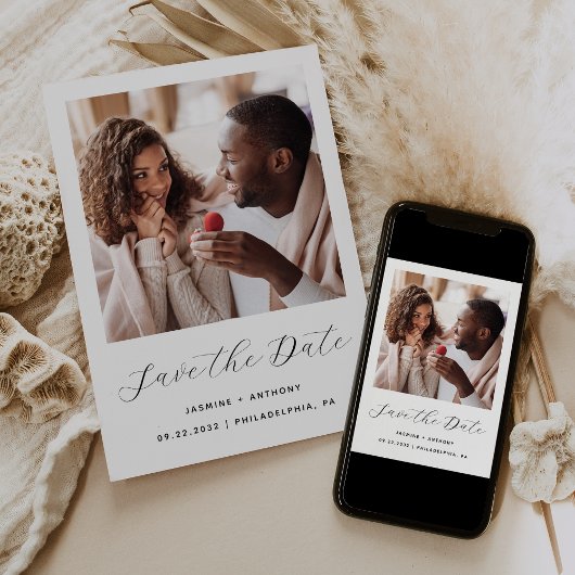 Minimaal One Photo Script Zwart en Wit Save The Date