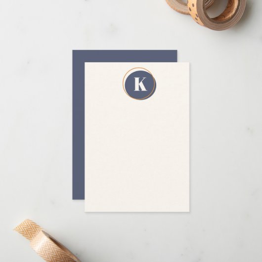 Minimaal ontwerp van Circle Monogram bij marine en Notitiekaartje (Voorkant / Achterkant in situ)