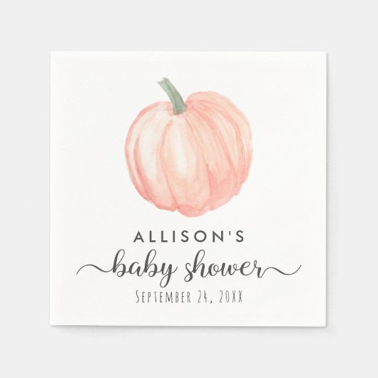Minimaal Oranje pompoen Waterverf Baby shower Servet (Voorkant)