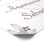 Minimaal Paarse berry Wedding Reception Welkom Poster (Hoek)