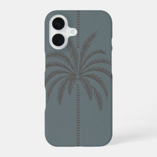Minimaal palmboompatroon blauw grijs tropisch iPhone 16 hoesje
