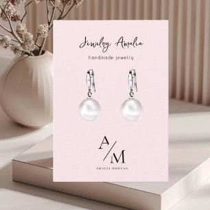 Minimaal pastelroze Initiaal & gepersonaliseerd Visitekaartje