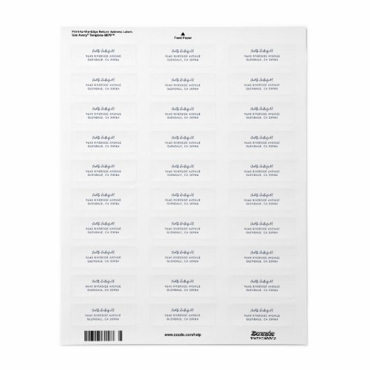 Minimaal persoonlijk terugzendadres script etiket (Full Sheet)