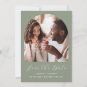 Minimaal Photo Arch Script QR Code Sage Green Save The Date (Voorkant)