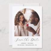 Minimaal Photo Arch Script QR Code Zwart-wit Save The Date (Voorkant)