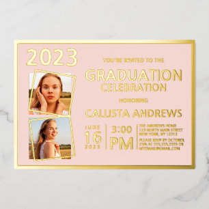 Minimaal Real Gold Foil Lijst Photo Afstuderen Folie Uitnodiging