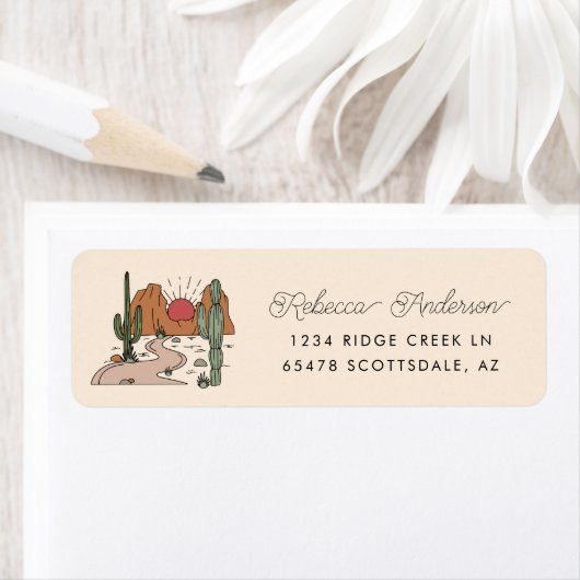 Minimaal retouradres voor Boho Desert Script Etiket (Insitu)