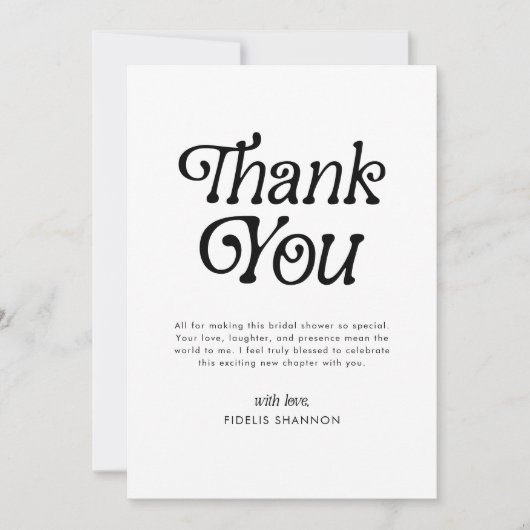 Minimaal Retro Bruidsmeisjesfeestje in Zwart en W Bedankkaart (Voorkant)