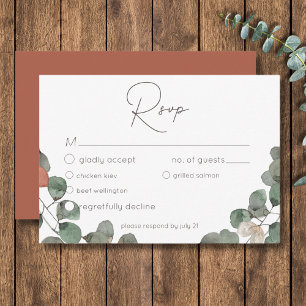 Minimaal roestgroen Eucalyptus krans bruiloft RSVP Kaartje