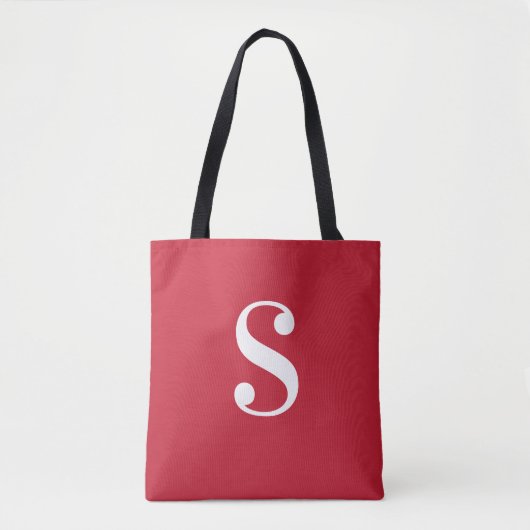Minimaal rood met groot wit monogram draagtas (Voorkant)