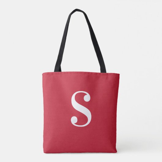 Minimaal rood met groot wit monogram draagtas (Achterkant)