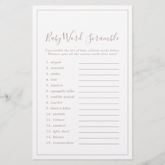 Minimaal Roos Gold Baby Word Scramble Game (Voorkant)