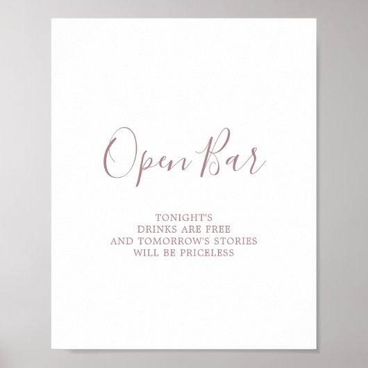 Minimaal Roos Gold Open Bar-teken Poster (Voorkant)