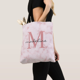 Minimaal Roos Gold Pink Marble Monogram Draagtas