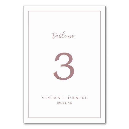 Minimaal Roos Gold Table Number Kaart (Voorkant)