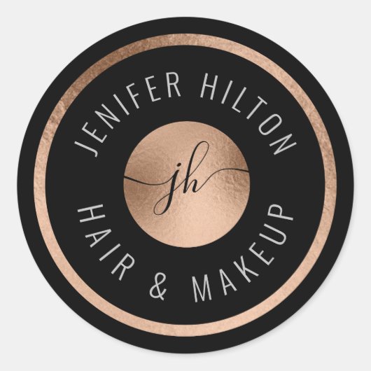 Minimaal roos goudcirkels monogram ronde sticker (Voorkant)