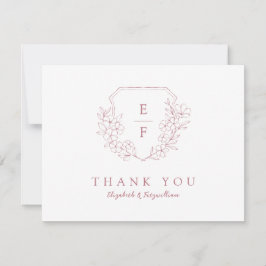 Minimaal Roos Gouden Kersenbloesem Monogram Kam Bedankkaart