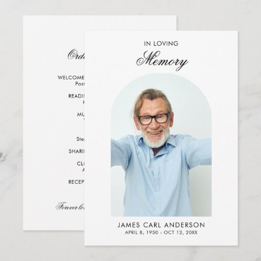 Minimaal rouwprogramma Elegante fotoherdenking Programma (Voorkant / Achterkant)